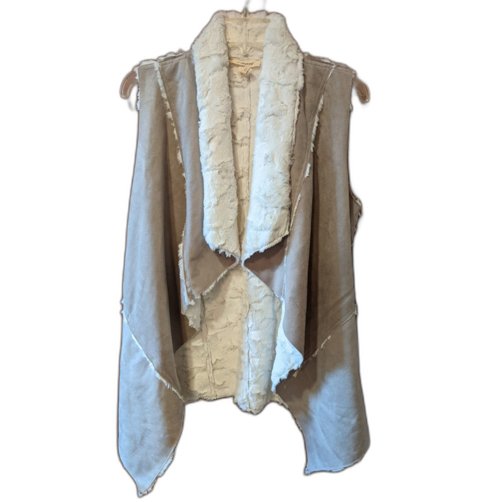 Onetheland Faux Suede Sherpa Vest Beige Cabin Core Cozy Boho Festival Size M